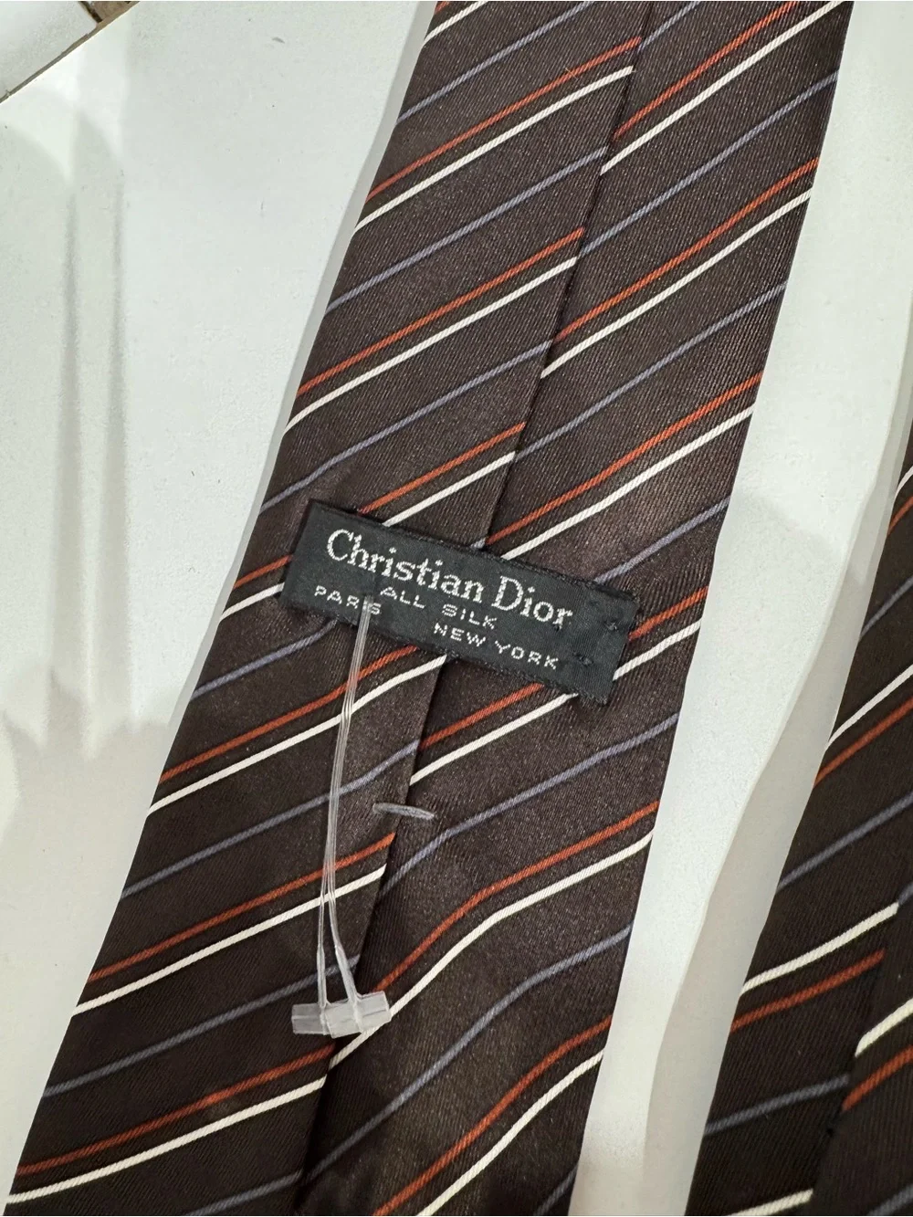 Dior Brown Striped Silk Tie with Subtle Rust and White Lines
